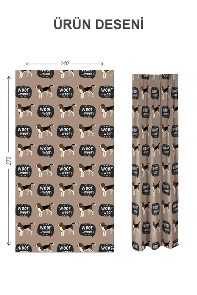 Dijital Baskı Yıkanabilir Köpek Desenli 2 Kanat Bebek ve Çocuk Odası Fon Perdesi RENKLİ 140 X 270 - 2