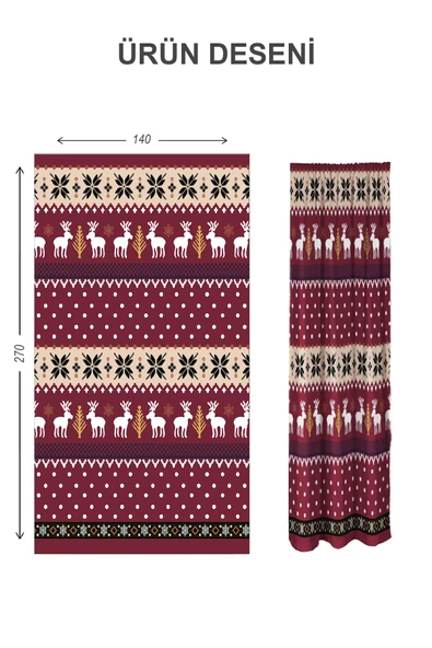 Dijital Baskı Yıkanabilir Yılbaşı Desenli 2 Kanat Bebek ve Çocuk Odası Fon Perdesi RENKLİ 140 X 270 - 2