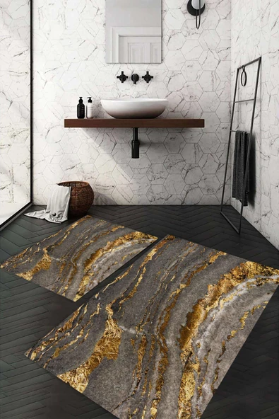 Dijital Baskı Kaymaz Taban Yıkanabilir 2'li Banyo Paspas Takımı RENKLİ #VALUE!