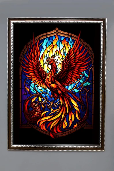 Dekoratif Modern Çerçeveli Anka Kuşu Desenli Duvar Tablosu 50x70 CM RENKLİ 50 X 70