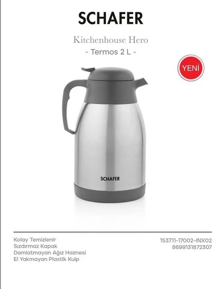 Schafer Çelik Termos 2 Litre Gri Renk - 2