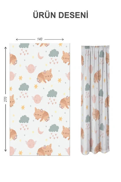 Dijital Baskı Yıkanabilir Dekoratif Modern Desenli 2 Kanat Bebek ve Çocuk Odası Fon Perdesi RB09 RENKLİ 140 X 270 - 2