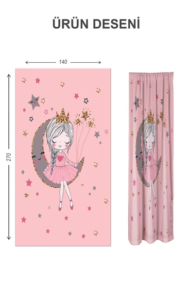 Dijital Baskı Yıkanabilir Aykız Desenli 2 Kanat Bebek ve Çocuk Odası Fon Perdesi RENKLİ 140 X 270 - 2