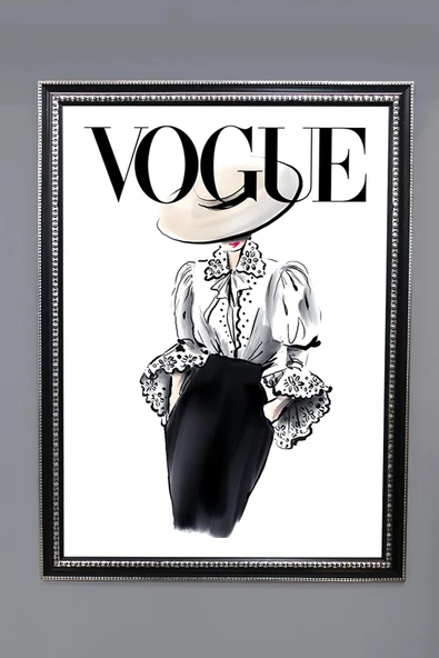Dekoratif Modern Çerçeveli Vogue Kadın Moda Desenli Duvar Tablosu 50x70 CM RENKLİ 50 X 70