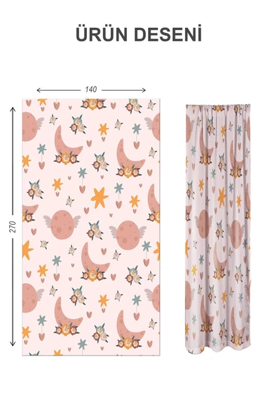 Dijital Baskı Yıkanabilir Dekoratif Modern Desenli 2 Kanat Bebek ve Çocuk Odası Fon Perdesi RB07 RENKLİ 140 X 270 - 2