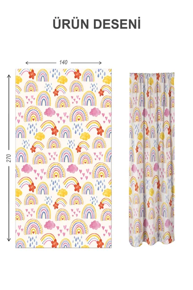 Dijital Baskı Yıkanabilir Dekoratif Modern Desenli 2 Kanat Bebek ve Çocuk Odası Fon Perdesi RB03 RENKLİ 140 X 270 - 2
