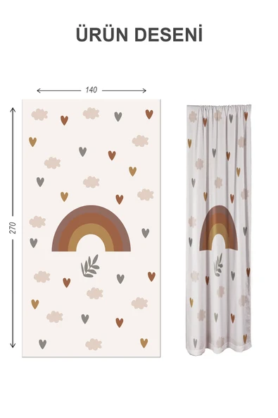Dijital Baskı Yıkanabilir Gökkuşağı Desenli 2 Kanat Bebek ve Çocuk Odası Fon Perdesi RENKLİ 140 X 270 - 2