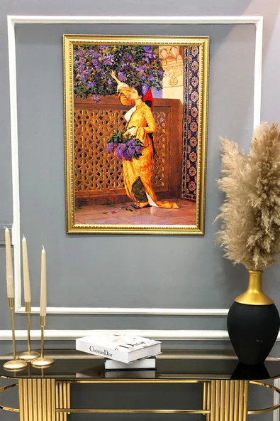 Dekoratif Modern Gold Çerçeveli Oryantalist Osmanlı Desenli Duvar Tablosu 50x70 CM RENKLİ 50 X 70 - 2