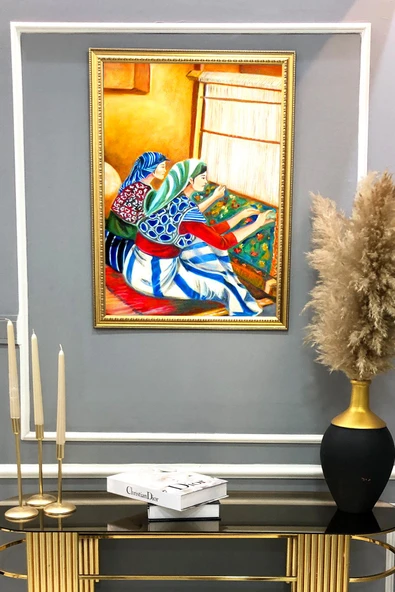 Dekoratif Modern Gold Çerçeveli Oryantalist Osmanlı Desenli Duvar Tablosu 50x70 CM RENKLİ 50 X 70 - 2