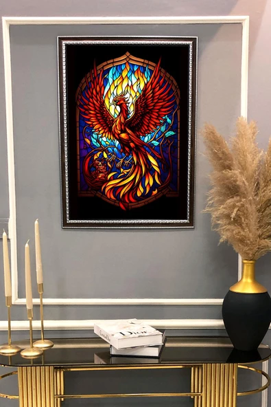 Dekoratif Modern Çerçeveli Anka Kuşu Desenli Duvar Tablosu 50x70 CM RENKLİ 50 X 70 - 2