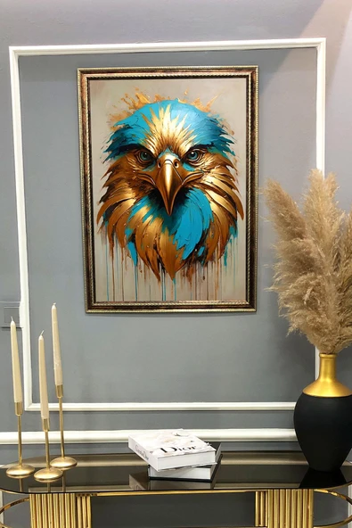 Dekoratif Modern Çerçeveli Gold Kartal Desenli Duvar Tablosu 50x70 CM RENKLİ 50 X 70 - 2