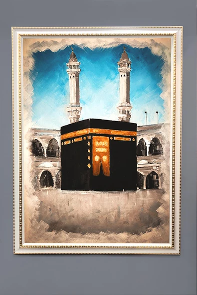 Dekoratif Modern Çerçeveli Kabe Desenli Duvar Tablosu 50x70 CM RENKLİ 50 X 70
