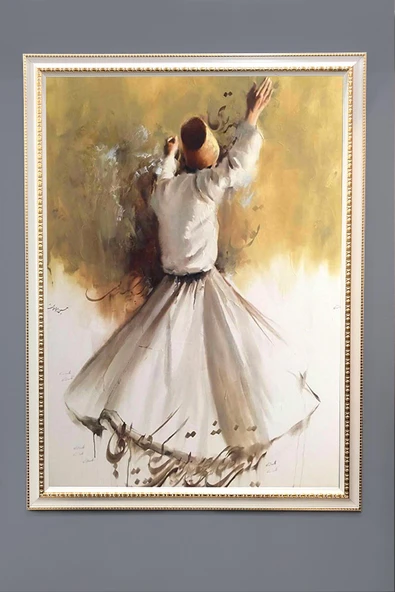 Dekoratif Modern Çerçeveli Semazen Desenli Duvar Tablosu 50x70 CM RENKLİ 50 X 70