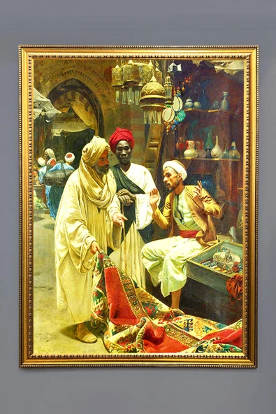 Dekoratif Modern Gold Çerçeveli Oryantalist Osmanlı Desenli Duvar Tablosu 50x70 CM RENKLİ 50 X 70