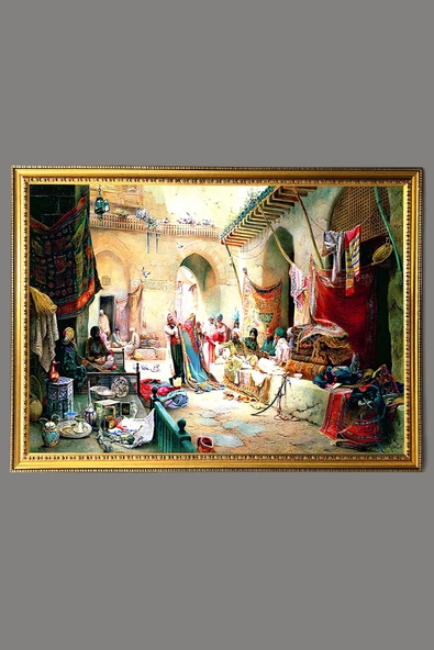 Dekoratif Modern Gold Çerçeveli Oryantalist Osmanlı Desenli Duvar Tablosu 50x70 CM RENKLİ 50 X 70