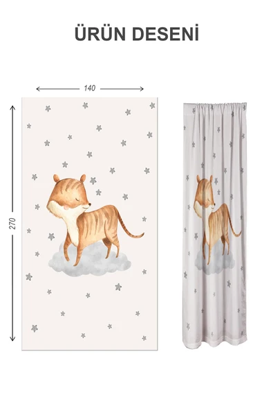 Dijital Baskı Yıkanabilir Tilki Desenli 2 Kanat Bebek ve Çocuk Odası Fon Perdesi RENKLİ 140 X 270 - 2