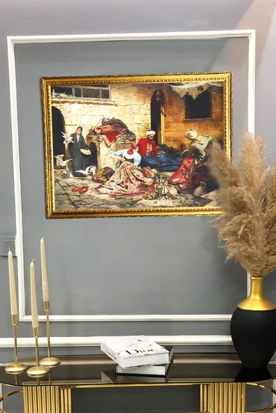 Dekoratif Modern Gold Çerçeveli Oryantalist Osmanlı Desenli Duvar Tablosu 50x70 CM RENKLİ 50 X 70 - 2