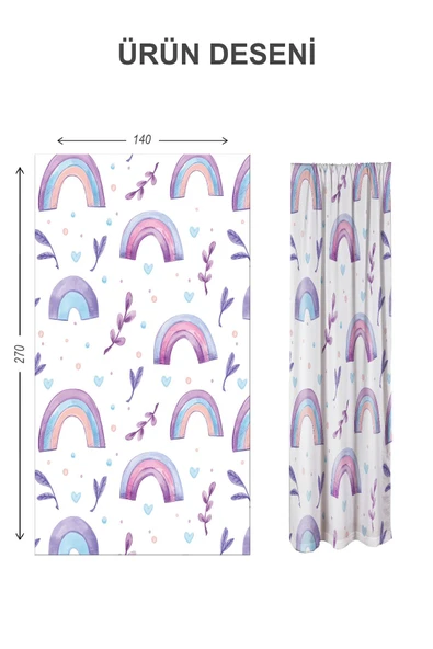 Dijital Baskı Yıkanabilir Dekoratif Modern Desenli 2 Kanat Bebek ve Çocuk Odası Fon Perdesi RB05 RENKLİ 140 X 270 - 2