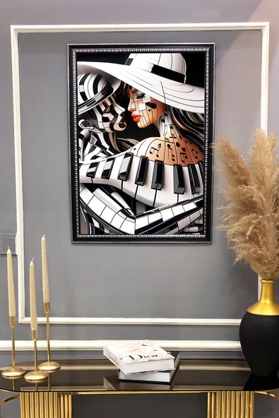 Dekoratif Modern Desenli Çerçeveli Tablo Duvar Tablosu 50x70cm RENKLİ 50 X 70 - 2