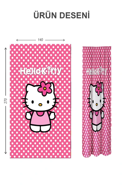 Dijital Baskı Yıkanabilir Hello Kitty Desenli 2 Kanat Bebek ve Çocuk Odası Fon Perdesi RENKLİ 140 X 270 - 2