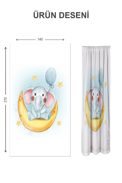 Dijital Baskı Yıkanabilir Dekoratif Modern Desenli 2 Kanat Bebek ve Çocuk Odası Fon Perdesi RB10 RENKLİ 140 X 270 - 2