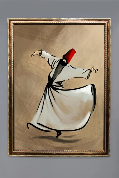 Dekoratif Modern Çerçeveli Semazen Desenli Duvar Tablosu 50x70 CM RENKLİ 50 X 70
