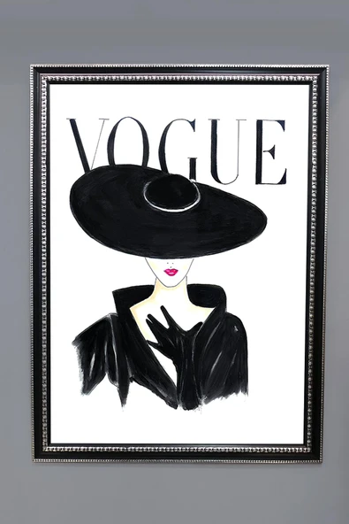Dekoratif Modern Çerçeveli Vogue Kadın Moda Desenli Duvar Tablosu 50x70 CM RENKLİ 50 X 70