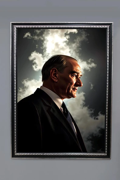 Dekoratif Modern Atatürk Desenli Çerçeveli Tablo Duvar Tablosu 50x70cm ATA11 RENKLİ 50 X 70