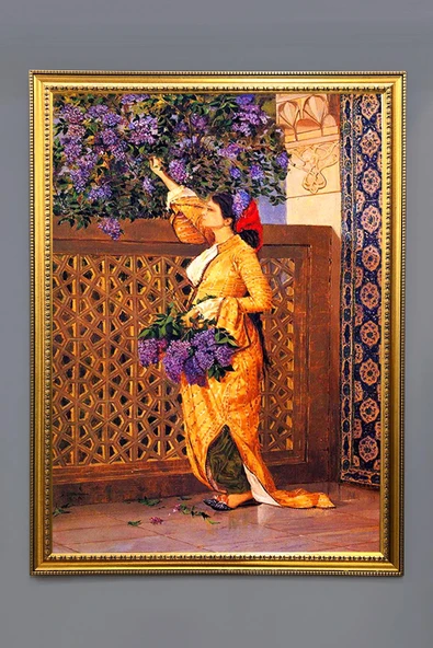 Dekoratif Modern Gold Çerçeveli Oryantalist Osmanlı Desenli Duvar Tablosu 50x70 CM RENKLİ 50 X 70