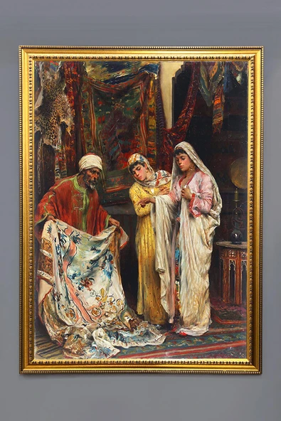 Dekoratif Modern Gold Çerçeveli Oryantalist Osmanlı Desenli Duvar Tablosu 50x70 CM RENKLİ 50 X 70
