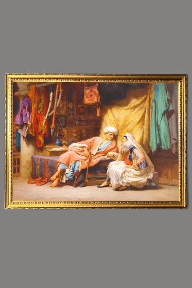 Dekoratif Modern Gold Çerçeveli Oryantalist Osmanlı Desenli Duvar Tablosu 50x70 CM RENKLİ 50 X 70