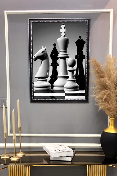 Dekoratif Modern Çerçeveli Satranç Desenli Duvar Tablosu 50x70 CM RENKLİ 50 X 70 - 2