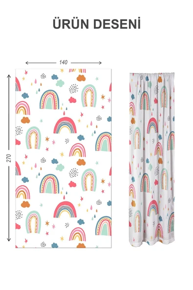Dijital Baskı Yıkanabilir Dekoratif Modern Desenli 2 Kanat Bebek ve Çocuk Odası Fon Perdesi RB01 RENKLİ 140 X 270 - 2