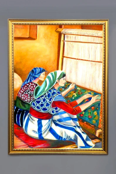 Dekoratif Modern Gold Çerçeveli Oryantalist Osmanlı Desenli Duvar Tablosu 50x70 CM RENKLİ 50 X 70
