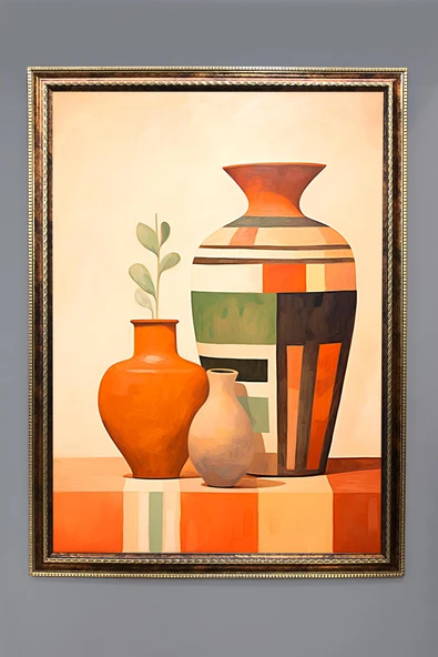 Dekoratif Modern Desenli Çerçeveli Tablo Duvar Tablosu 50x70cm RENKLİ 50 X 70