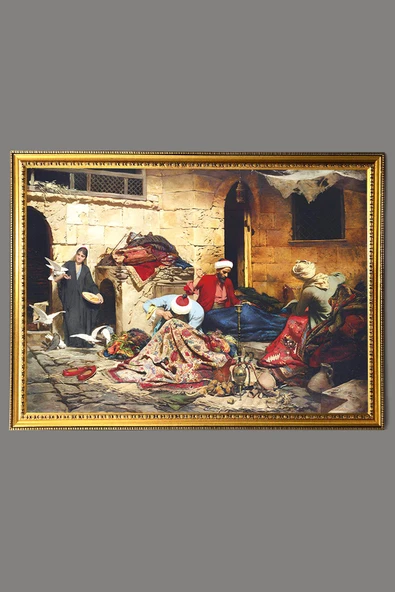 Dekoratif Modern Gold Çerçeveli Oryantalist Osmanlı Desenli Duvar Tablosu 50x70 CM RENKLİ 50 X 70