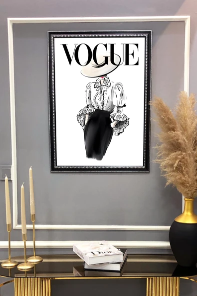 Dekoratif Modern Çerçeveli Vogue Kadın Moda Desenli Duvar Tablosu 50x70 CM RENKLİ 50 X 70 - 2