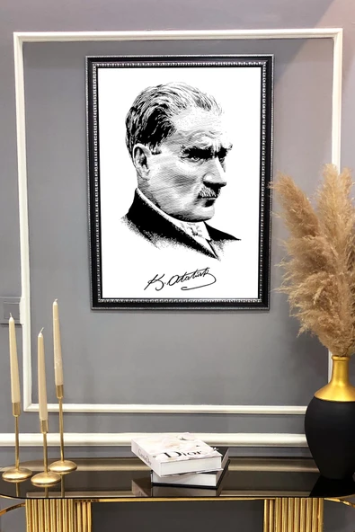 Dekoratif Atatürk Portresi Desenli Modern Tablo 50x70 CM RENKLİ 50 X 70 - 2