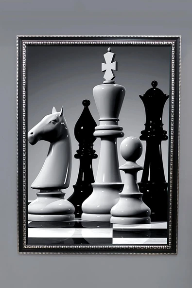 Dekoratif Modern Çerçeveli Satranç Desenli Duvar Tablosu 50x70 CM RENKLİ 50 X 70