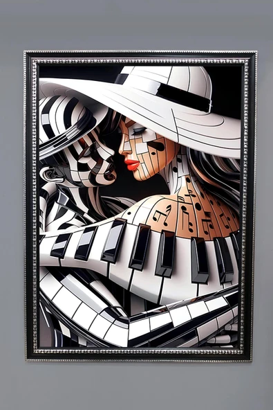 Dekoratif Modern Desenli Çerçeveli Tablo Duvar Tablosu 50x70cm RENKLİ 50 X 70