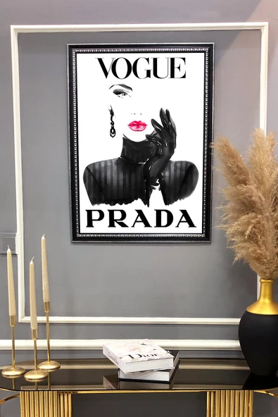 Dekoratif Modern Çerçeveli Vogue Kadın Moda Desenli Duvar Tablosu 50x70 CM RENKLİ 50 X 70 - 2