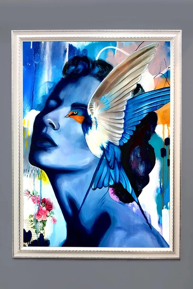 Dekoratif Modern Çerçeveli Soyut Kadın Desenli Duvar Tablosu 50x70 CM RENKLİ 50 X 70