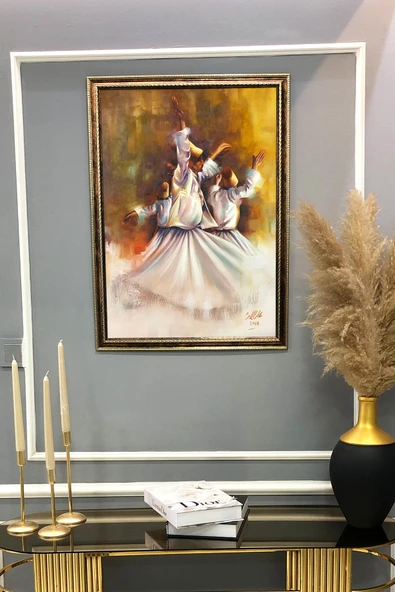 Dekoratif Modern Çerçeveli Semazenler Desenli Duvar Tablosu 50x70 CM RENKLİ 50 X 70 - 2