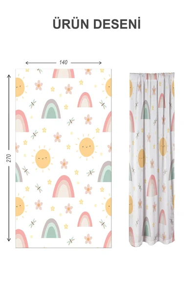 Dijital Baskı Yıkanabilir Dekoratif Modern Desenli 2 Kanat Bebek ve Çocuk Odası Fon Perdesi RB04 RENKLİ 140 X 270 - 2