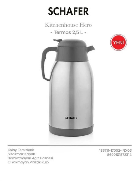 Schafer Çelik Termos 2,5 Litre Gri Renk - 2