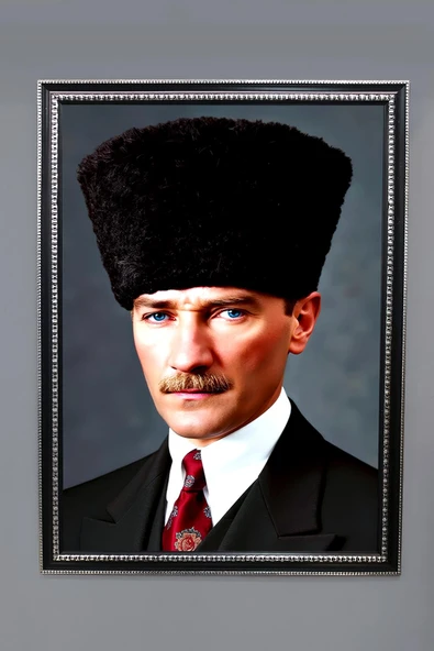 Dekoratif Modern Atatürk Desenli Çerçeveli Tablo Duvar Tablosu 50x70cm ATA08 RENKLİ 50 X 70