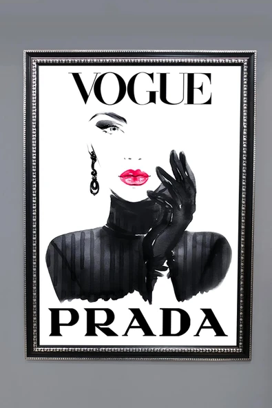 Dekoratif Modern Çerçeveli Vogue Kadın Moda Desenli Duvar Tablosu 50x70 CM RENKLİ 50 X 70