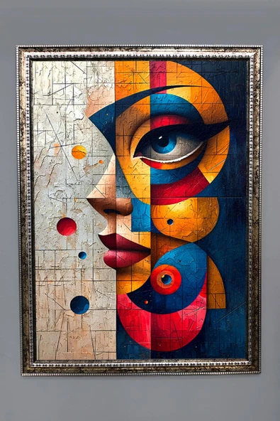 Dekoratif Modern Çerçeveli Soyut Kadın Desenli Duvar Tablosu 50x70 CM RENKLİ 50 X 70