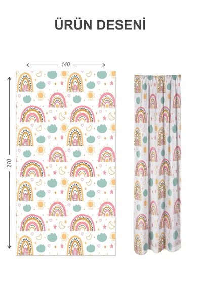 Dijital Baskı Yıkanabilir Dekoratif Modern Desenli 2 Kanat Bebek ve Çocuk Odası Fon Perdesi RB06 RENKLİ 140 X 270 - 2