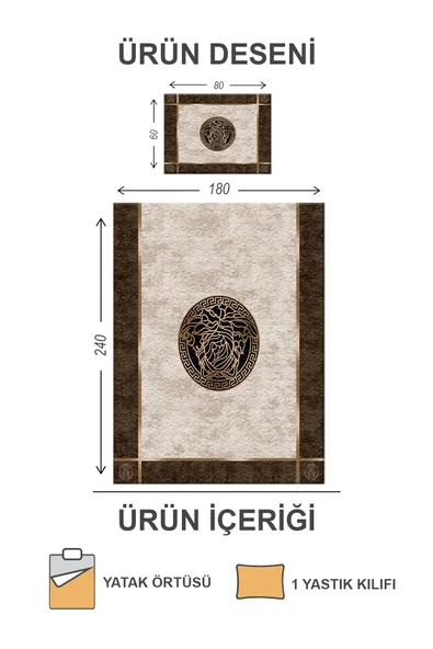 Kapitoneli Pamuk Dolgulu Kadife Kumaş Medusa Desenli Premium Kalite Yatak Örtüsü Seti RENKLİ 180 X 240 - 2